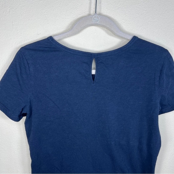 SMALL EDDIE BAUER DARK BLUE COTTON SHORT SLEEVE TOP EMBROIDERED ACCENT CASUAL - Picture 6 of 7